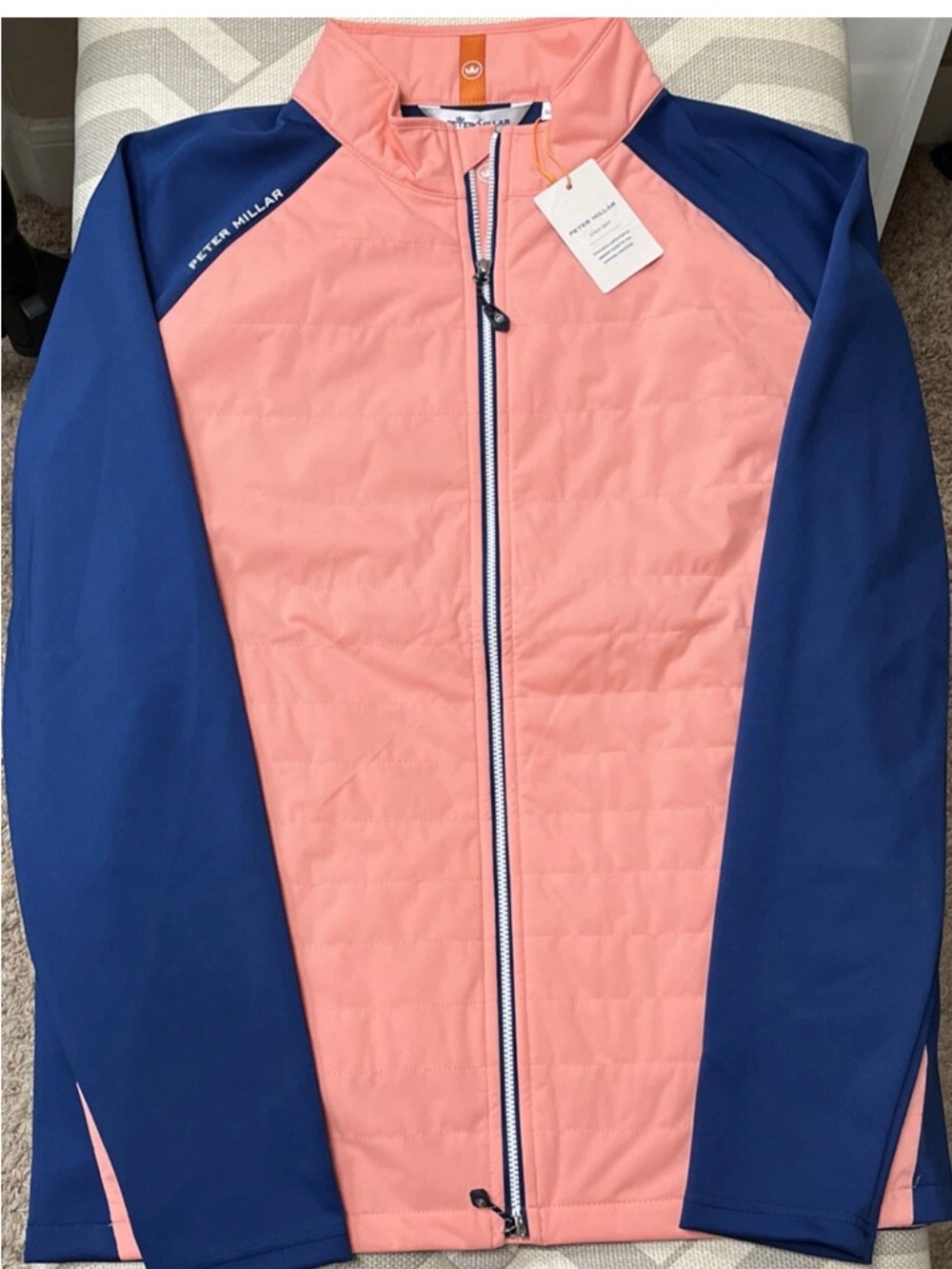 Peter Millar Crown Sport Hyperlight Merge Hybrid Jacket Sunbeam/Navy. Large
